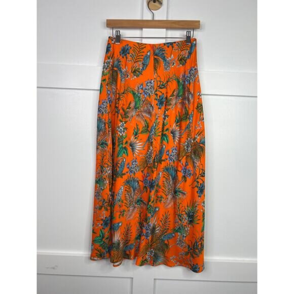 NEW L'Agence Clarisa Printed Bias Midi Skirt Orange Multi Parrot Size: Small - Picture 5 of 8